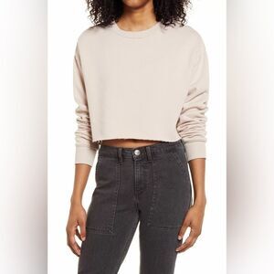 Socialite Women’s Soft Long Sleeve Cropped Sweatshirts Pullover Beige